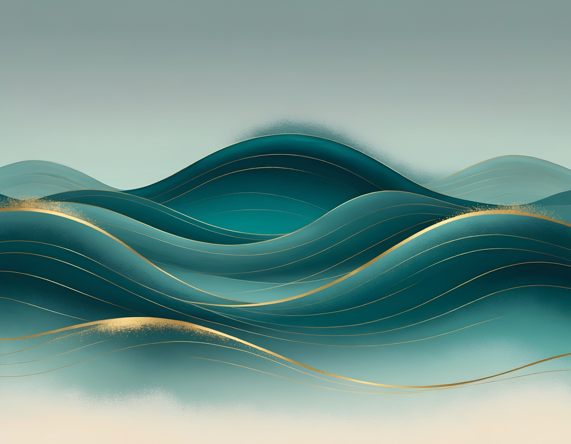 Gentle wave pattern in deep teal and gold